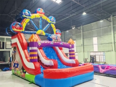 Funcity Ferris Wheel Inflatable Bouncy Castles Circus Clown Castle with Slide Combo for Kids Fun Playgrounds