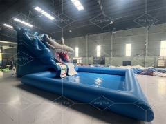 Popular Shark Shape Inflatable Water Slide Children's Outdoor Shape Water Slide with Swimming Pool Customized for Sale